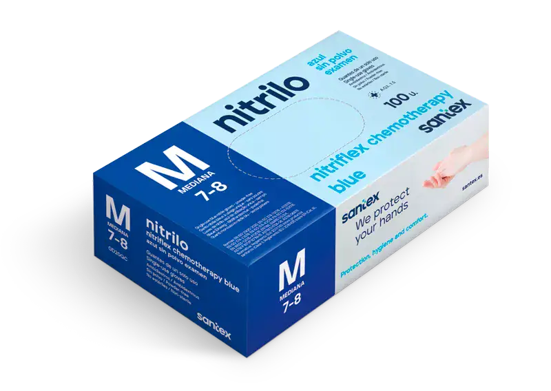 Luvas de Nitrilo, sem pó, azul, Especial Quimioterapia Cx.100